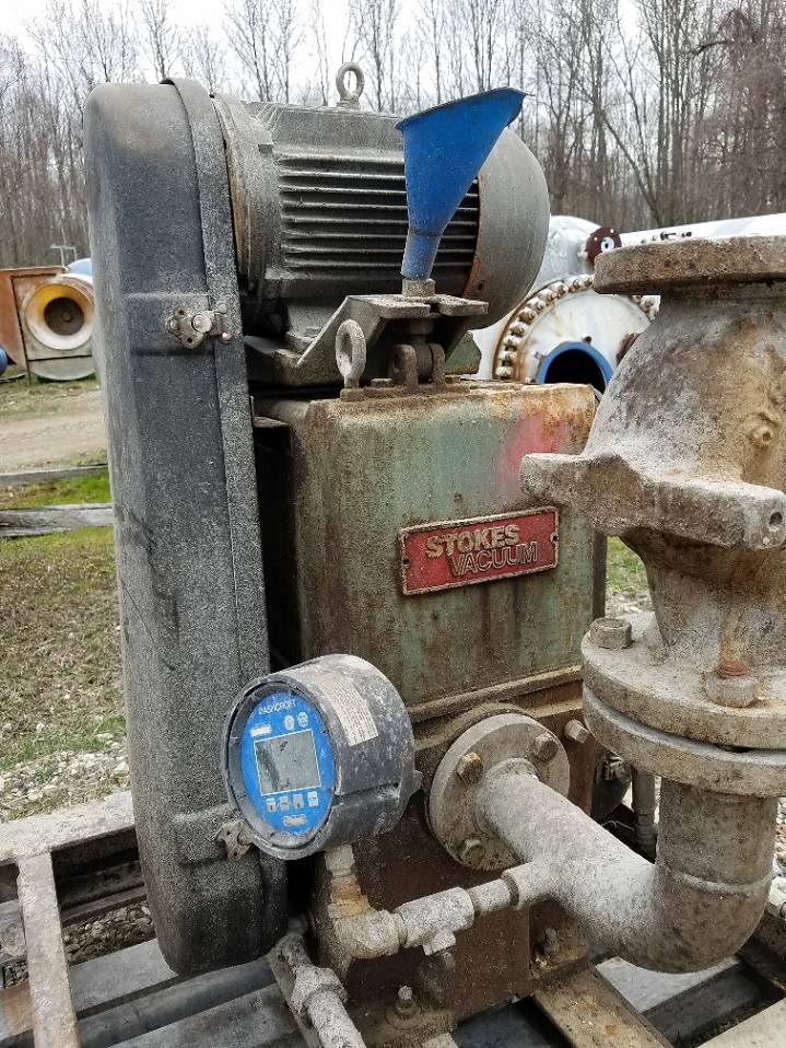 Used Stokes vacuum pump. Model 900-149-11 Microvac Pump. 3 HP 230/460 Volt 10 micron Hg, 80 cfm, 490 rpm pump speed.  Was sped up to 615 rpm, 100 cfm @ 6 mm Hg Absolute. 